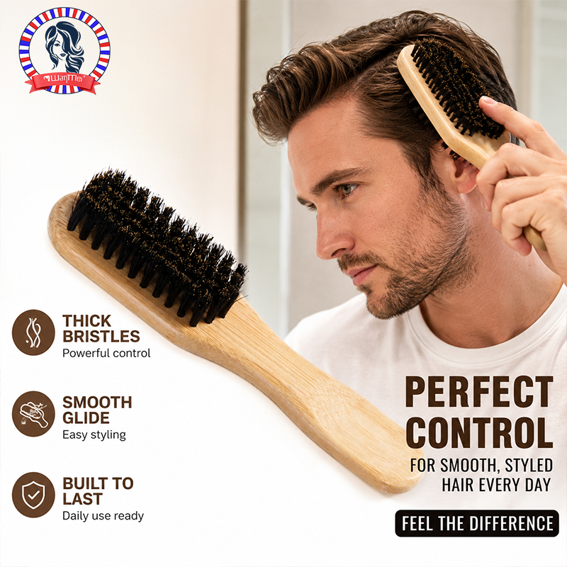 Men'S Grooming Hairstyles - Professional Bamboo Wood Bristle Hair Brush
